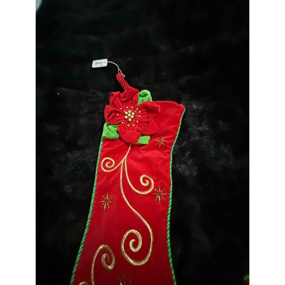 New Christmas Red Velvet Pier 1 One elf long stocking Poinsettia